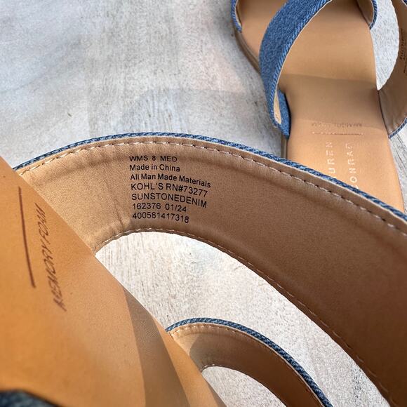 Lauren Conrad Womens Sunstone Slip On Sandals Blue Denim Brown Size 8 New - Picture 11 of 13